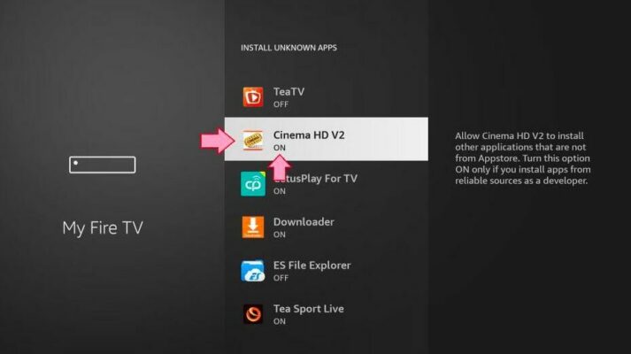 Turn ON for how to update Cinema HD on FireStick
